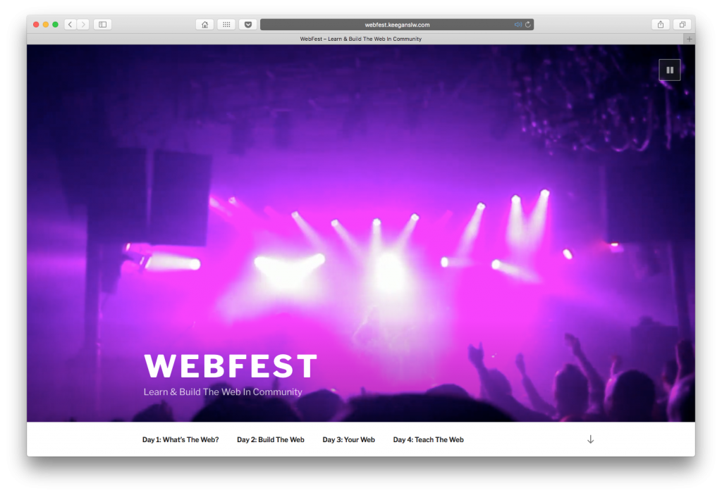 Screenshot of WebFest website shows a crowded band concert.