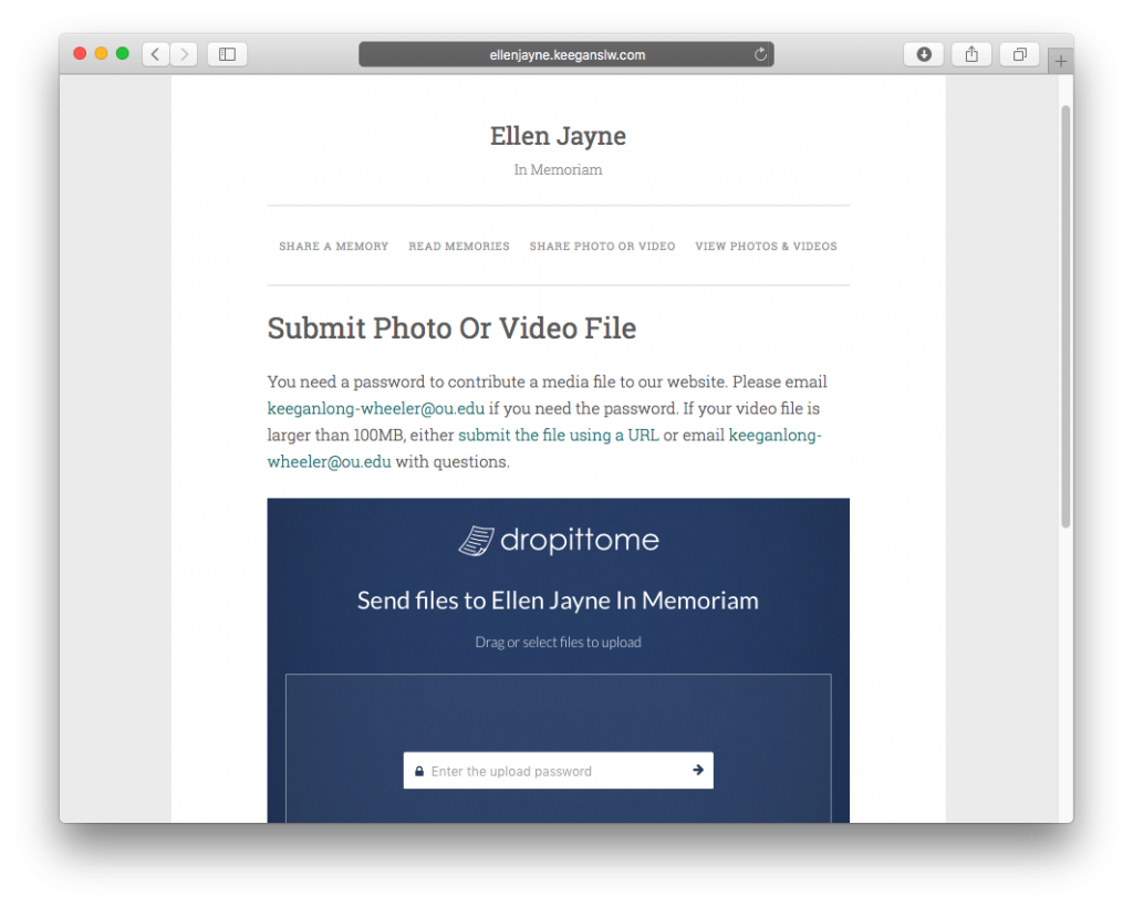 Dropitto.me integrated into website to share media files.